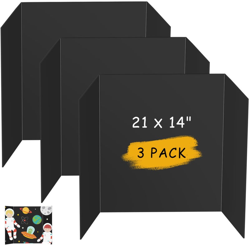 HAUTOCO 3 Pcs Small Trifold Poster Board 21 x 14 inches Tri Fold Presentation Boards Black Corrugated Project Boards for Science Fair  School Project  Event Displays  Business - Image 1